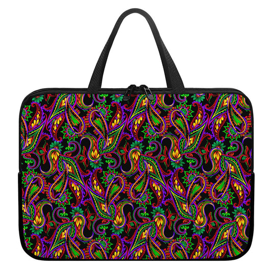 Dark Bohemian Paisley Pattern Print Laptop Sleeve With Handle