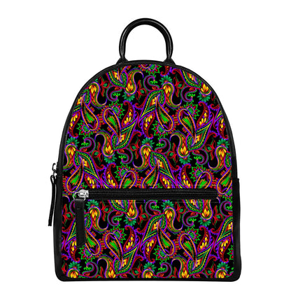 Dark Bohemian Paisley Pattern Print Leather Backpack