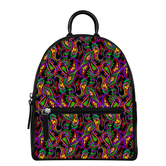 Dark Bohemian Paisley Pattern Print Leather Backpack