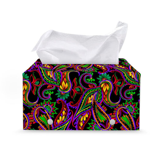 Dark Bohemian Paisley Pattern Print Leather Tissue Box Cover