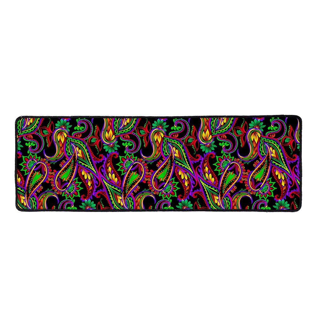 Dark Bohemian Paisley Pattern Print Long Kitchen Mat