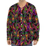 Dark Bohemian Paisley Pattern Print Long Sleeve Baseball Jersey