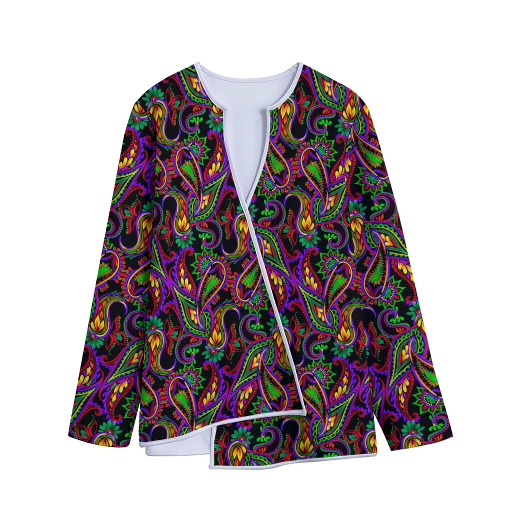 Dark Bohemian Paisley Pattern Print Long Sleeve Short Coat