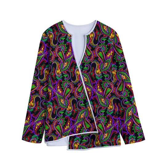 Dark Bohemian Paisley Pattern Print Long Sleeve Short Coat