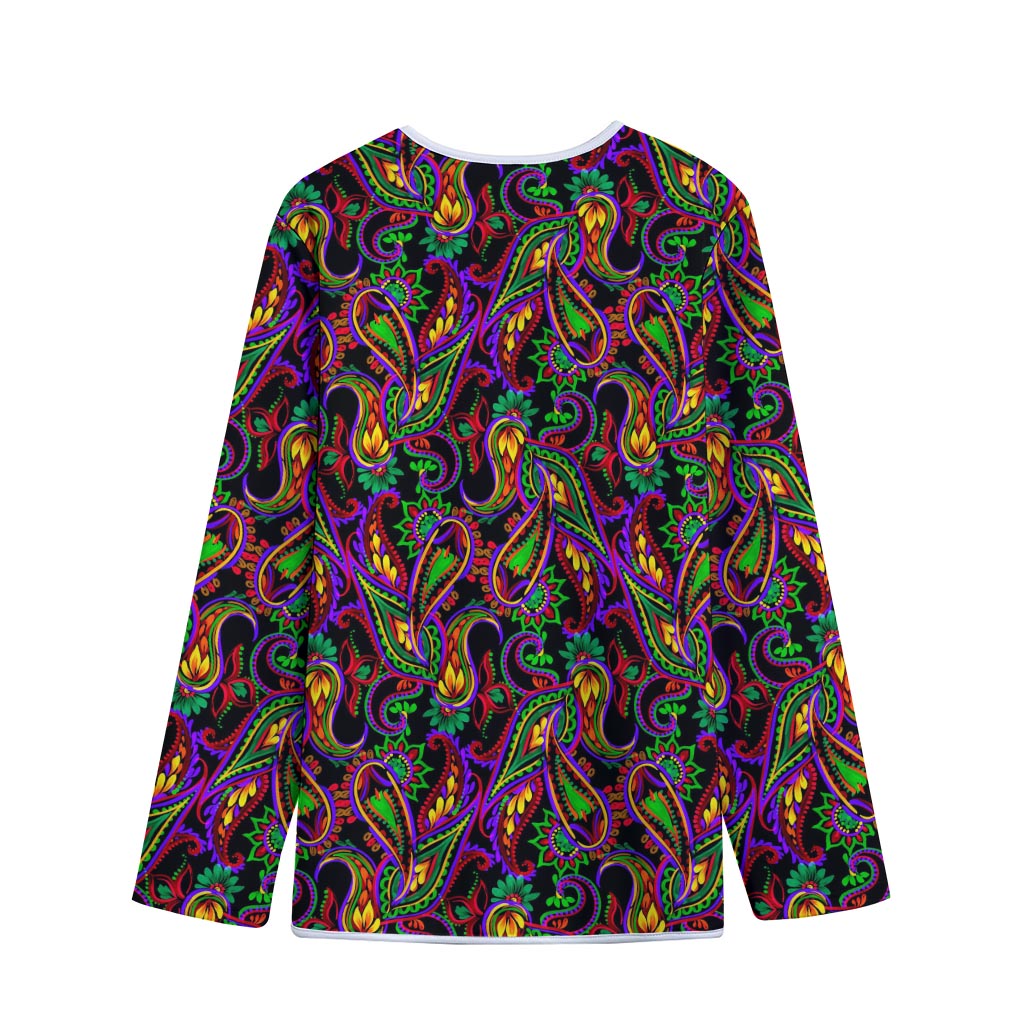 Dark Bohemian Paisley Pattern Print Long Sleeve Short Coat