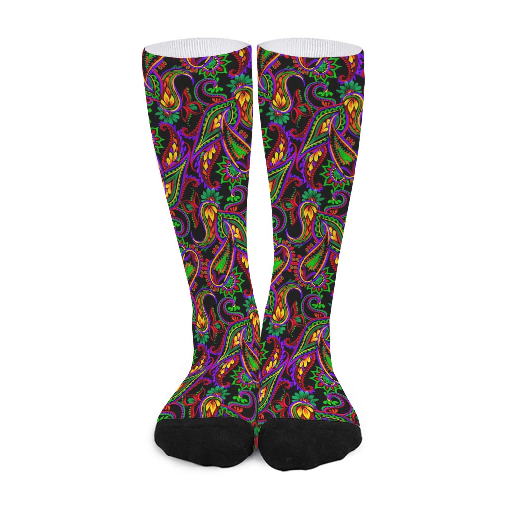 Dark Bohemian Paisley Pattern Print Long Socks