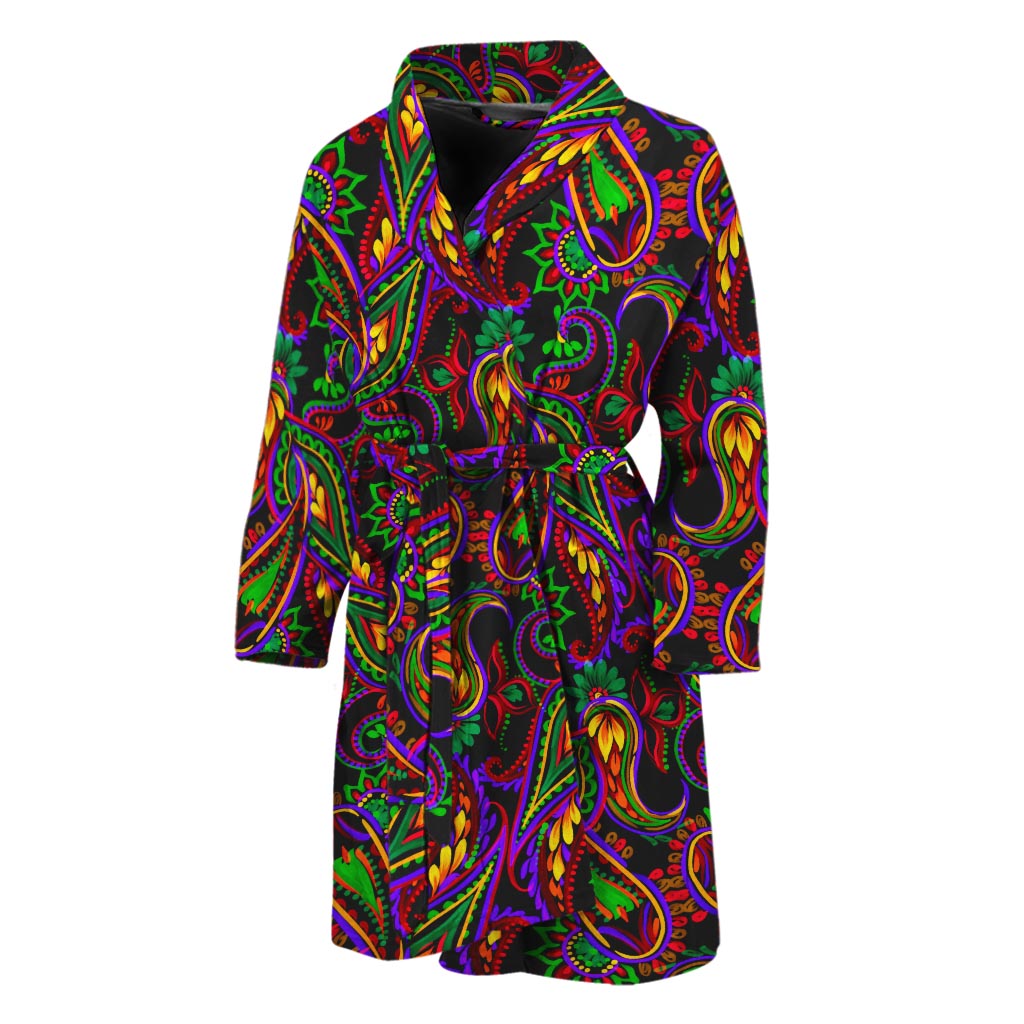 Dark Bohemian Paisley Pattern Print Men's Bathrobe