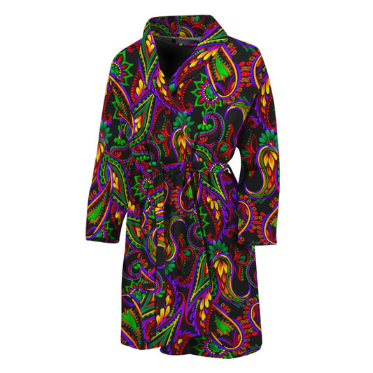 Dark Bohemian Paisley Pattern Print Men's Bathrobe