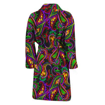 Dark Bohemian Paisley Pattern Print Men's Bathrobe