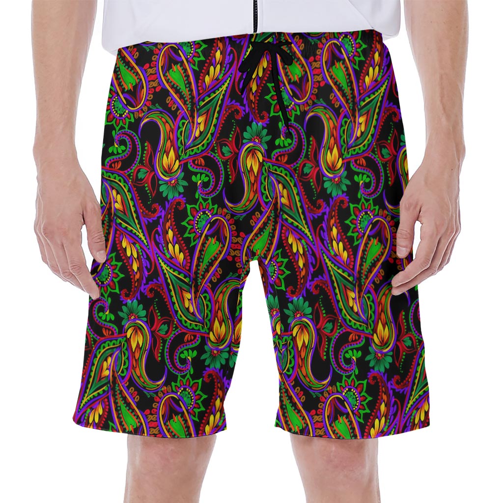Dark Bohemian Paisley Pattern Print Men's Beach Shorts