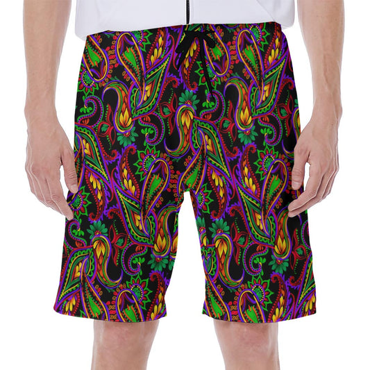 Dark Bohemian Paisley Pattern Print Men's Beach Shorts