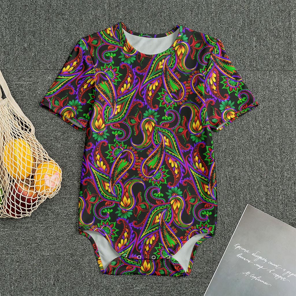 Dark Bohemian Paisley Pattern Print Men's Bodysuit