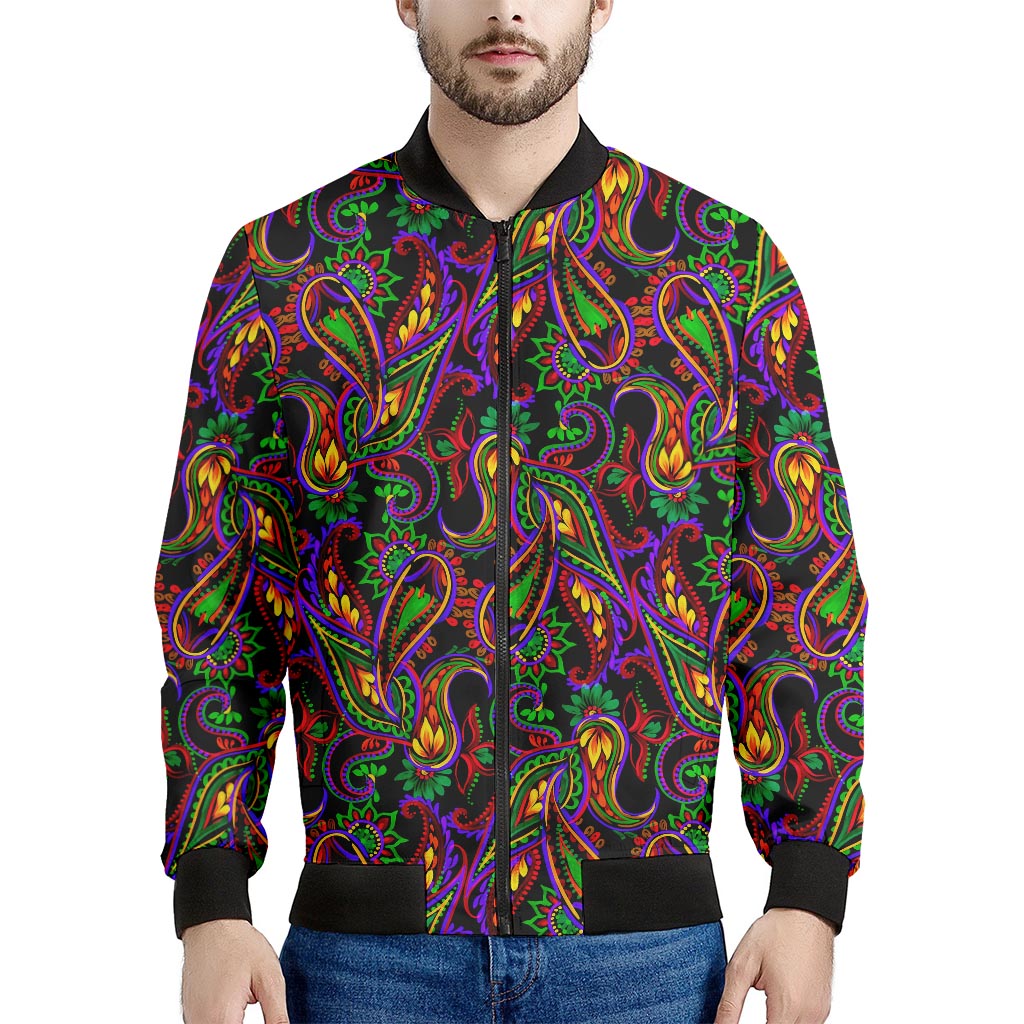 Dark Bohemian Paisley Pattern Print Men's Bomber Jacket