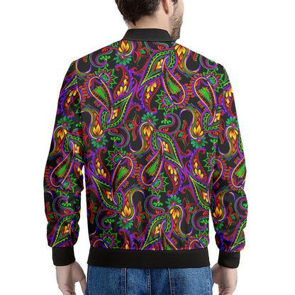 Dark Bohemian Paisley Pattern Print Men's Bomber Jacket