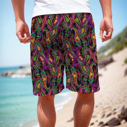 Dark Bohemian Paisley Pattern Print Men's Cargo Shorts