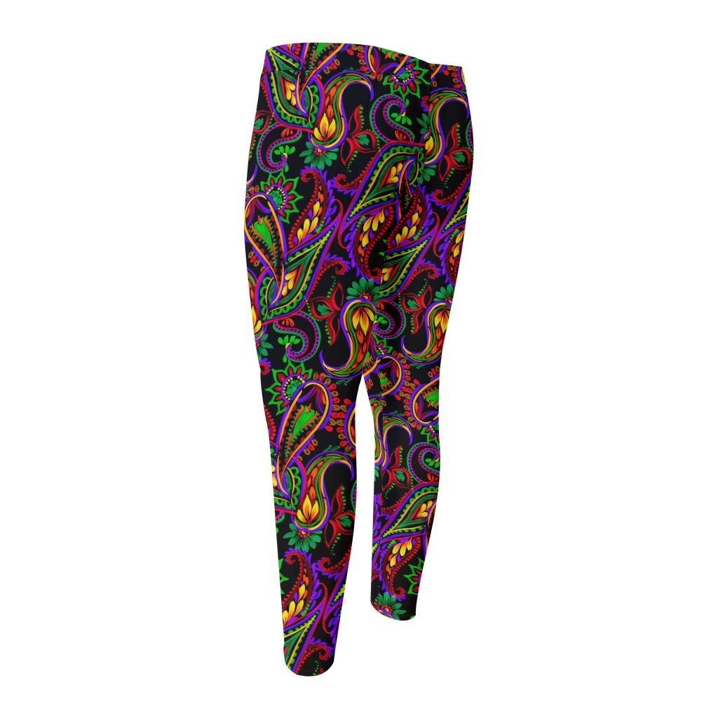 Dark Bohemian Paisley Pattern Print Men's Compression Pants