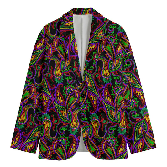 Dark Bohemian Paisley Pattern Print Men's Cotton Blazer