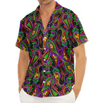 Dark Bohemian Paisley Pattern Print Men's Deep V-Neck Shirt