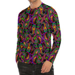 Dark Bohemian Paisley Pattern Print Men's Long Sleeve Rash Guard