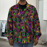 Dark Bohemian Paisley Pattern Print Men's Shirt Jacket