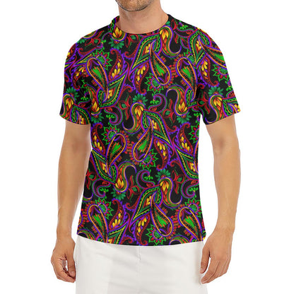 Dark Bohemian Paisley Pattern Print Men's Short Sleeve Rash Guard