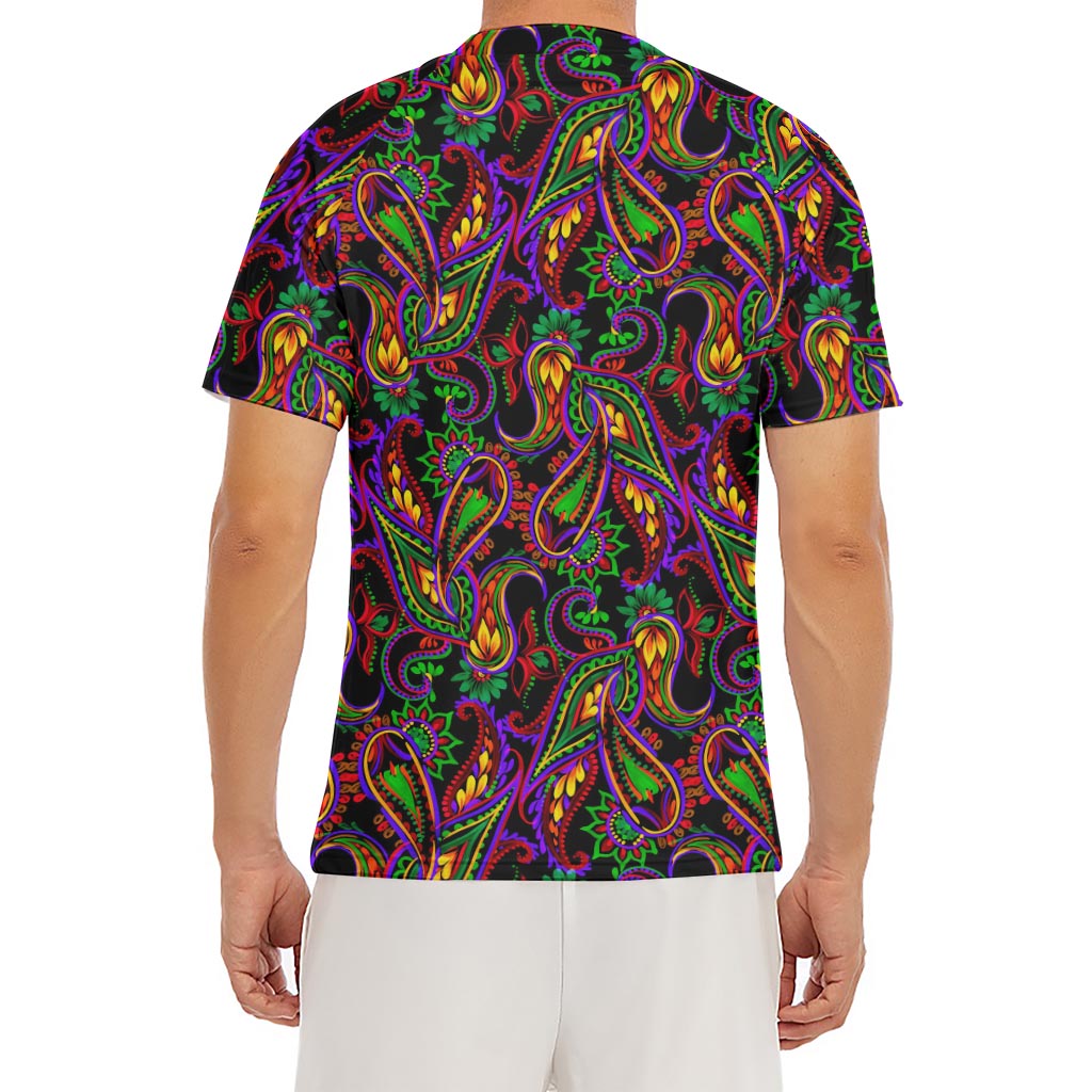 Dark Bohemian Paisley Pattern Print Men's Short Sleeve Rash Guard