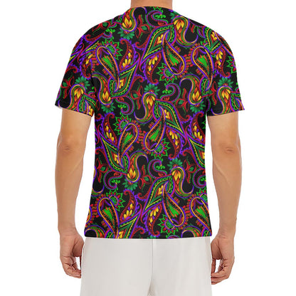 Dark Bohemian Paisley Pattern Print Men's Short Sleeve Rash Guard