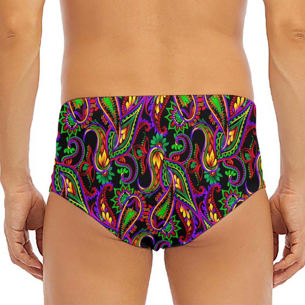 Dark Bohemian Paisley Pattern Print Men's Triangle Swim Briefs