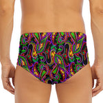 Dark Bohemian Paisley Pattern Print Men's Triangle Swim Briefs