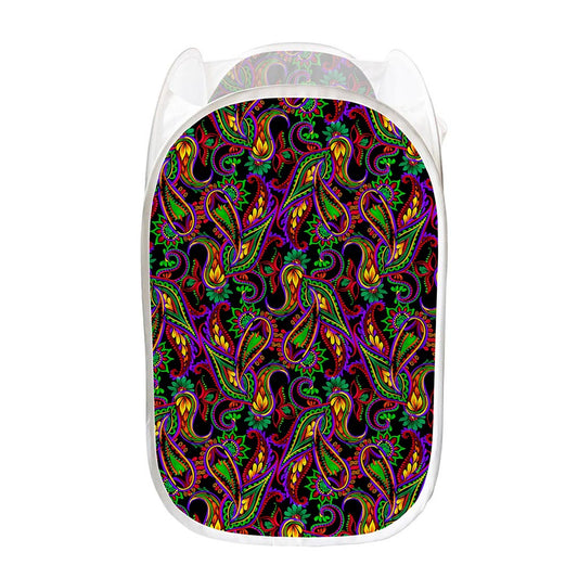 Dark Bohemian Paisley Pattern Print Mesh Laundry Hamper