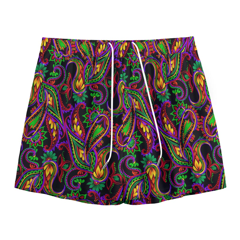 Dark Bohemian Paisley Pattern Print Mesh Shorts