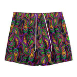 Dark Bohemian Paisley Pattern Print Mesh Shorts