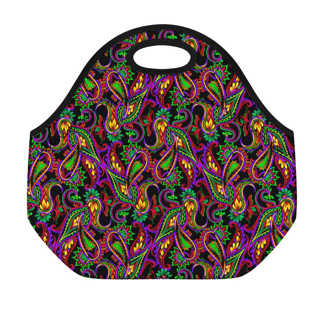 Dark Bohemian Paisley Pattern Print Neoprene Lunch Bag