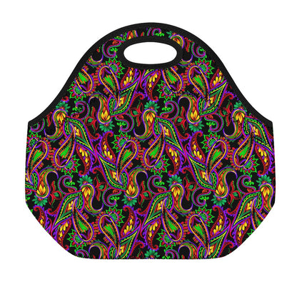 Dark Bohemian Paisley Pattern Print Neoprene Lunch Bag