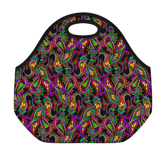 Dark Bohemian Paisley Pattern Print Neoprene Lunch Bag