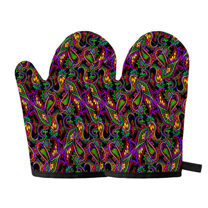 Dark Bohemian Paisley Pattern Print Oven Mitts