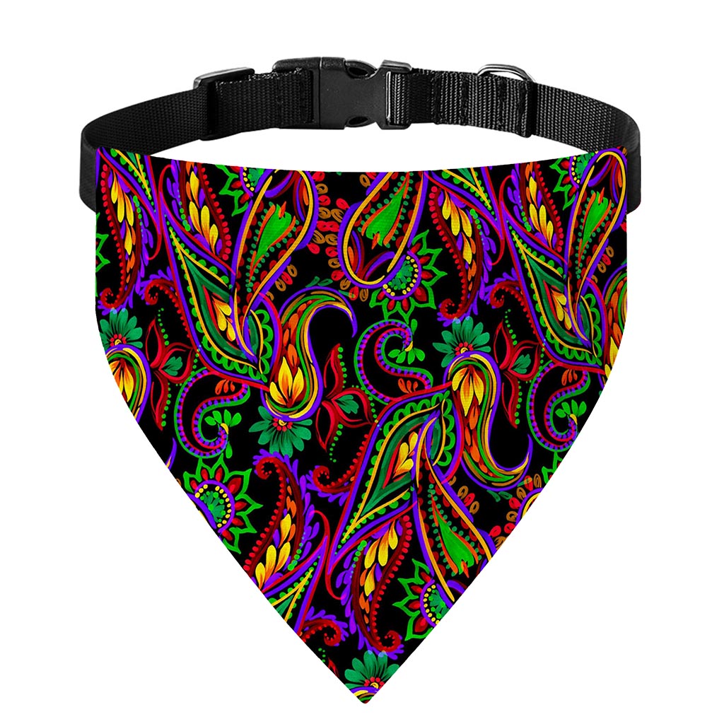 Dark Bohemian Paisley Pattern Print Over The Collar Dog Bandana