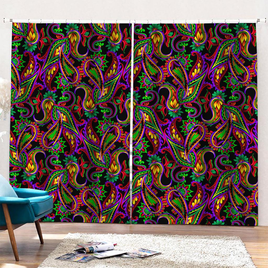 Dark Bohemian Paisley Pattern Print Pencil Pleat Curtains