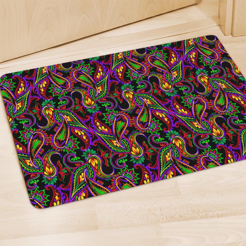 Dark Bohemian Paisley Pattern Print Polyester Doormat