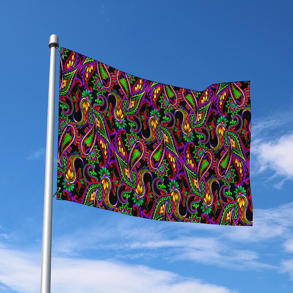 Dark Bohemian Paisley Pattern Print Polyester Flag