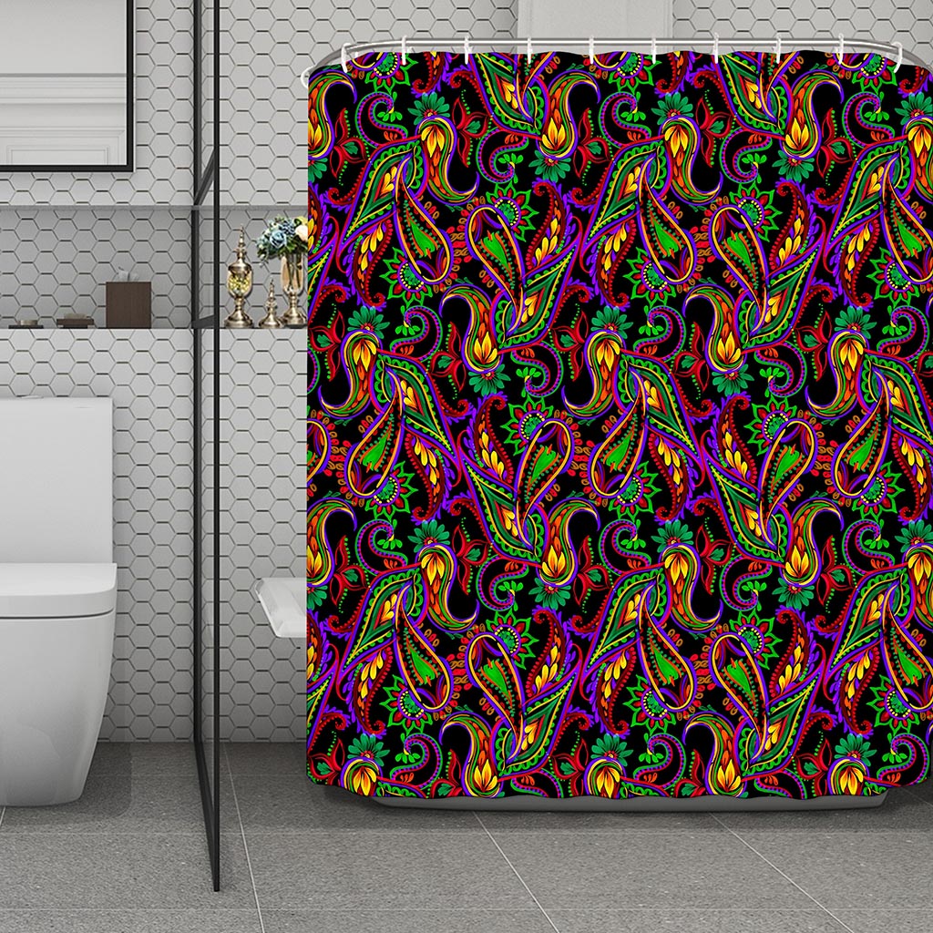 Dark Bohemian Paisley Pattern Print Polyester Shower Curtain