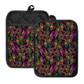 Dark Bohemian Paisley Pattern Print Pot Holders With Pocket