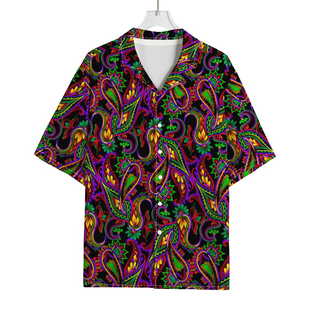 Dark Bohemian Paisley Pattern Print Rayon Hawaiian Shirt