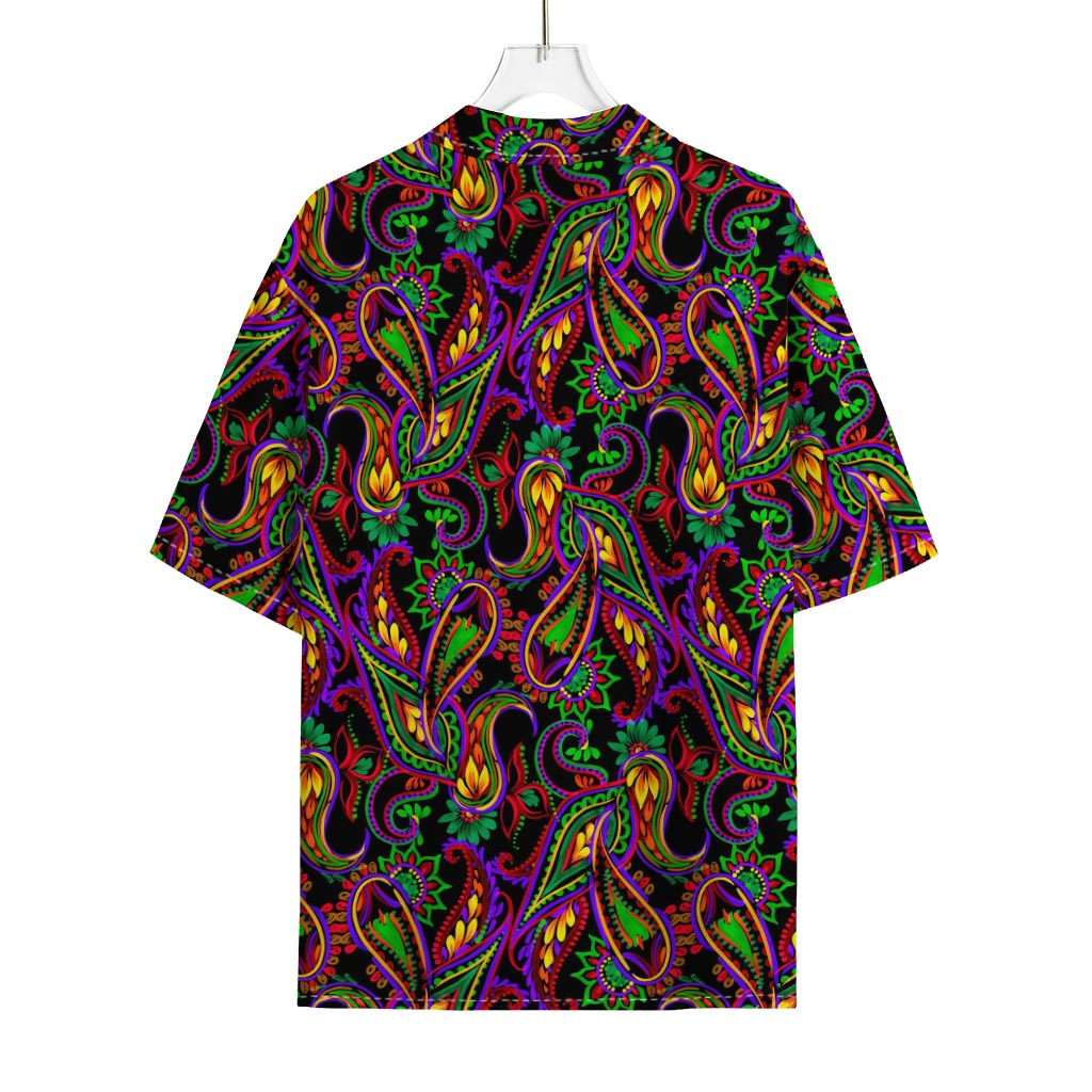 Dark Bohemian Paisley Pattern Print Rayon Hawaiian Shirt