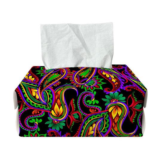 Dark Bohemian Paisley Pattern Print Rectangle Tissue Box Cover