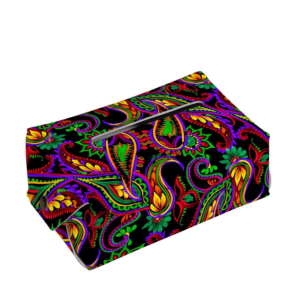 Dark Bohemian Paisley Pattern Print Rectangle Tissue Box Cover
