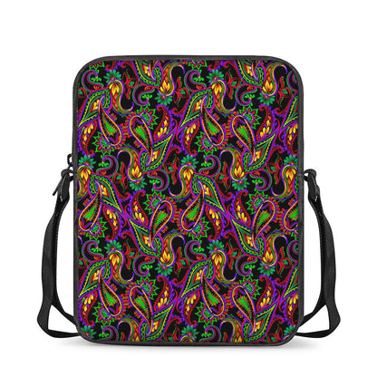 Dark Bohemian Paisley Pattern Print Rectangular Crossbody Bag