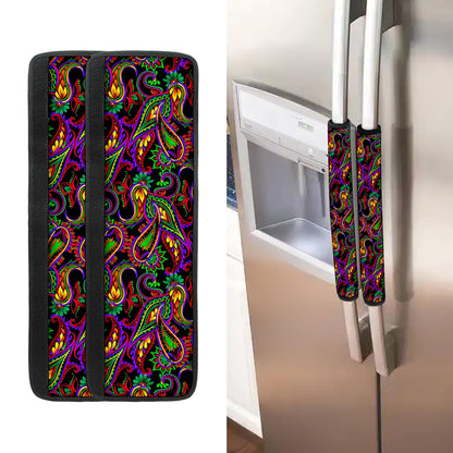 Dark Bohemian Paisley Pattern Print Refrigerator Handle Covers