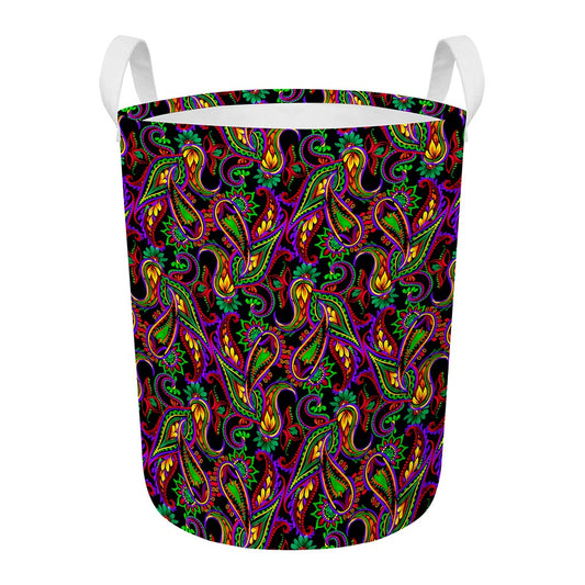 Dark Bohemian Paisley Pattern Print Round Laundry Basket