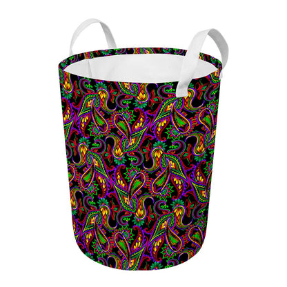 Dark Bohemian Paisley Pattern Print Round Laundry Basket